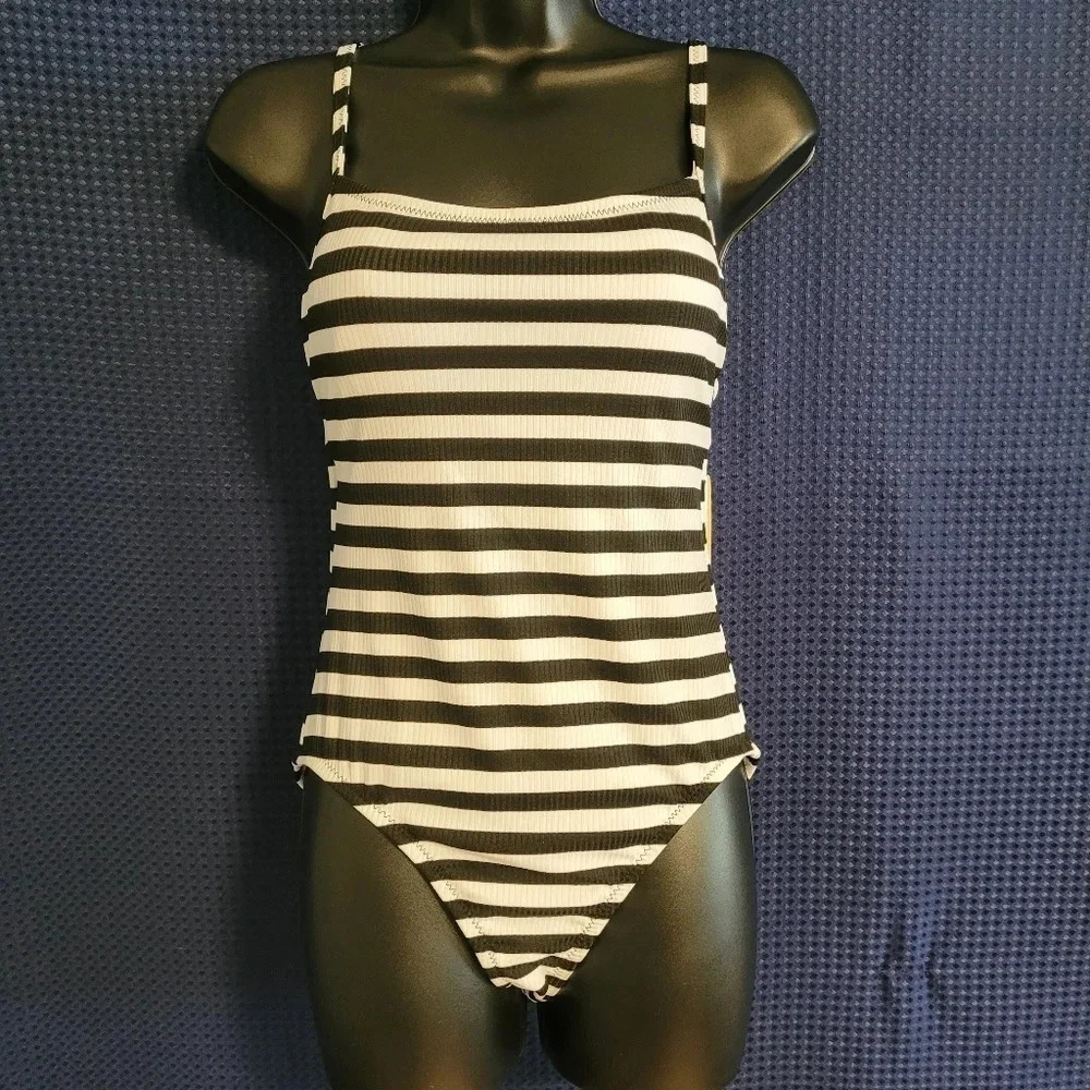 NWT Kona Sol Black and White Striped One Piece